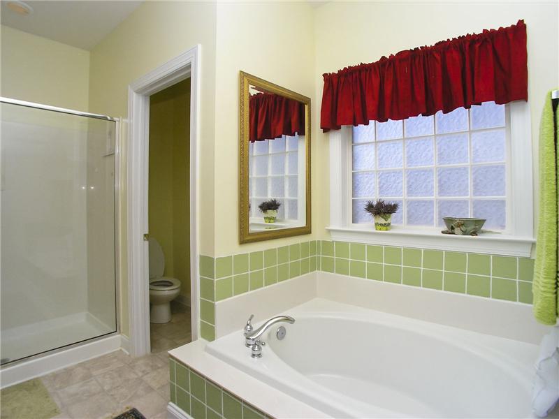 Master bathroom with tub and separate shower