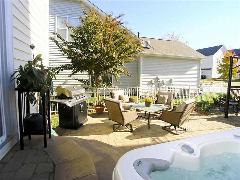 Custom stone patio with space for your hot tub