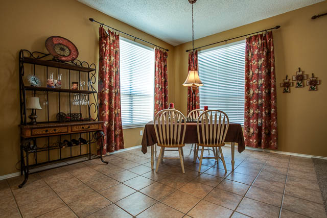 The breakfast nook is just off the kitchen.
