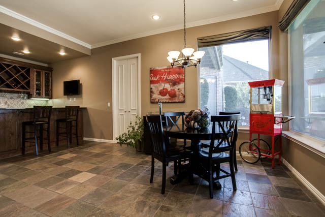 Enjoy eating at the breakfast nook just off the kitchen area.