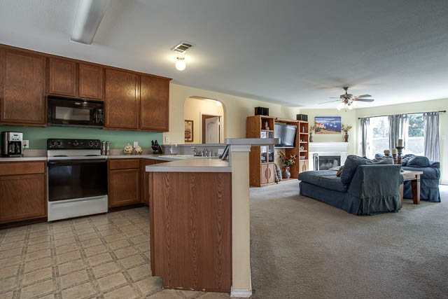 The large kitchen is open to the living area.