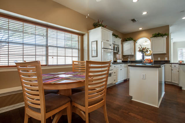 The breakfast nook is cozy and located just off the kitchen.
