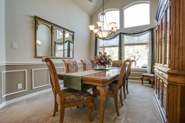 The formal dining room is perfect for dinner parties.