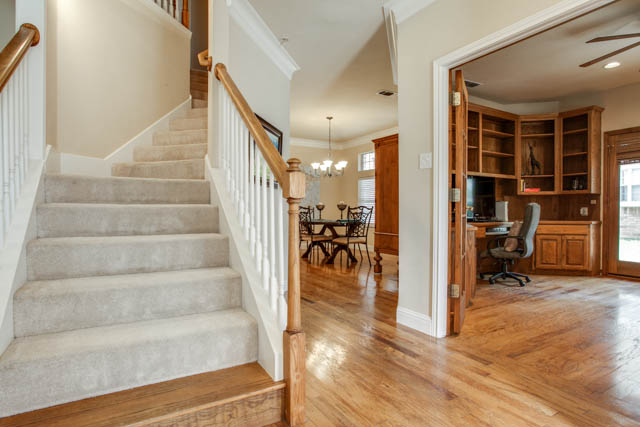 This two-story home in Plano has a nice open floor plan.