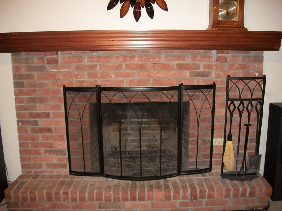 Brick woodburning fireplace