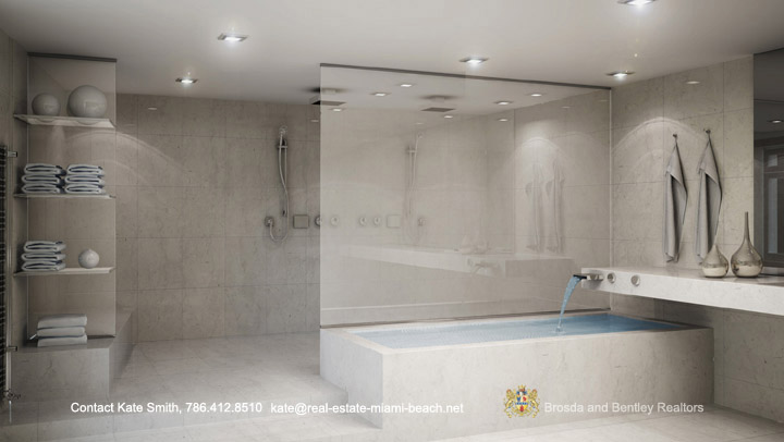 Porsche Design Towers Sunny Isles- Master Bath; Contact Kate Smith 786-412-8510